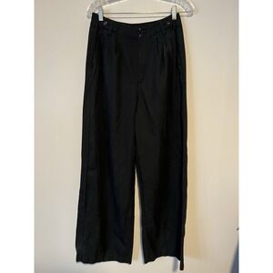 Madewell Pants Womens 4 Black Harlow Wide Leg Linen Blend Trouser Pleated Beach